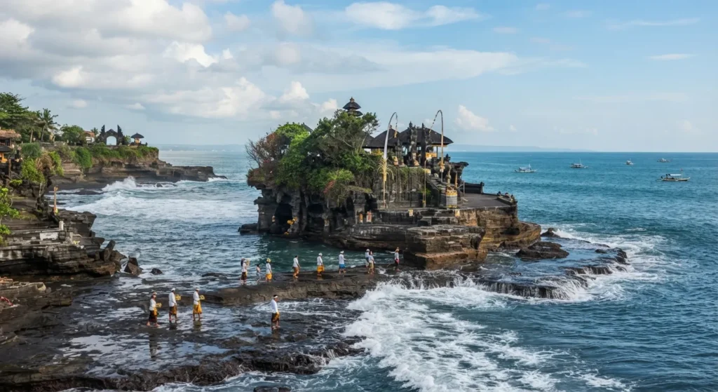 Tanah Lot Temple, a floating temple in Bali, Indonesia