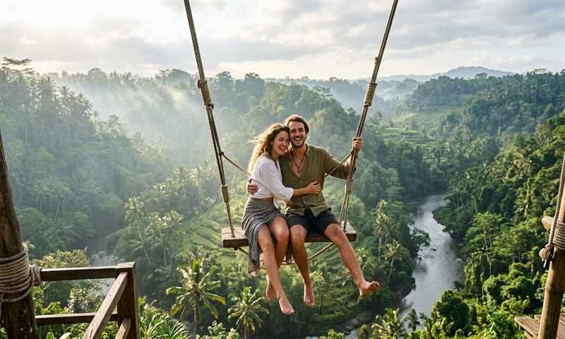 couple Swinging in Ubud tandem